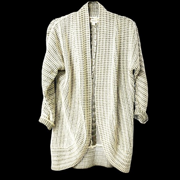 Pink Rose Womens Open-Front Cardigan Sweater S 100% Acrylic Gray/White Knit Cozy - Picture 3 of 11